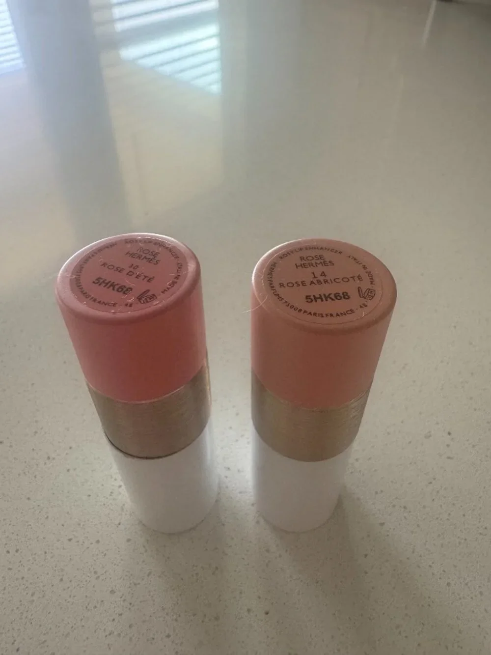 TWO Hermès Rose 30 (D'ete) and 14 (Abricote) Refillable Rosy Lip Enhancers
